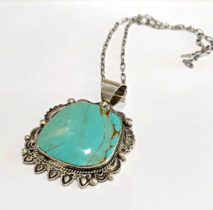 Navajo Albert Cleveland Turquoise and Sterling Silver Necklace - Picture 1 of 4