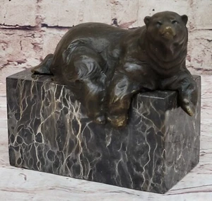 Sujetalibros de bronce de oso polar sentado firmado final de libro decoración escultura de mármol - Imagen 1 de 10