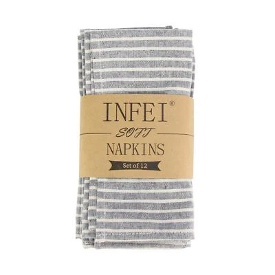 Plain White Striped Cotton Blended Dinner Cloth Napkins - Set of 12 40 x 30 c... - Image 1 of 4