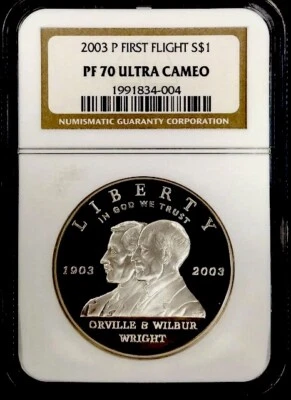 2003 FIRST FLIGHT Silver Dollar NGC PF70💥FLAWLESS QUALITY💥 - Image 1 of 4
