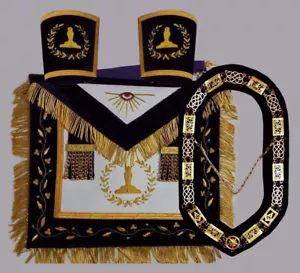 PUÑOS Y COLLAR DELANTAL MASONIC GRAND LODGE SENIOR WARDEN - Imagen 1 de 5