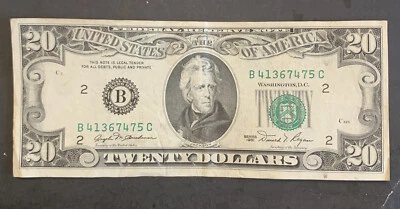 6/136 1981 B $20 Green Seal Federal Reserve B 41367475 C Circulated - Image 1 of 2