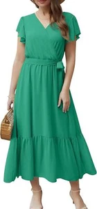 BNWT GRECERELLE Womens Summer Wrap Maxi Dress Green Size XL (20-22) RRP £19.99 - Picture 1 of 4