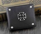 High Quality Iron Cross Stud Bifold Genuine Leather Wallet Purse For Mens