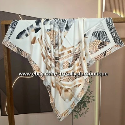 Sallys 18 Momme lavado en arena sarga pesada mantón envolvente de seda bufanda con estampado de cabeza de caballo 35" Foto 1 de 4