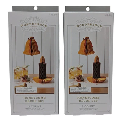 Target Wondershop 2024 Xmas Decor 4 Honeycomb Gold Candles Bells 8-10" Wedding - Image 1 of 4