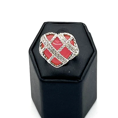 Judith Ripka Ring Size 7 Rose Quartz Caged Diamonique Heart CZ Rope Sterling 925 - Image 1 of 4