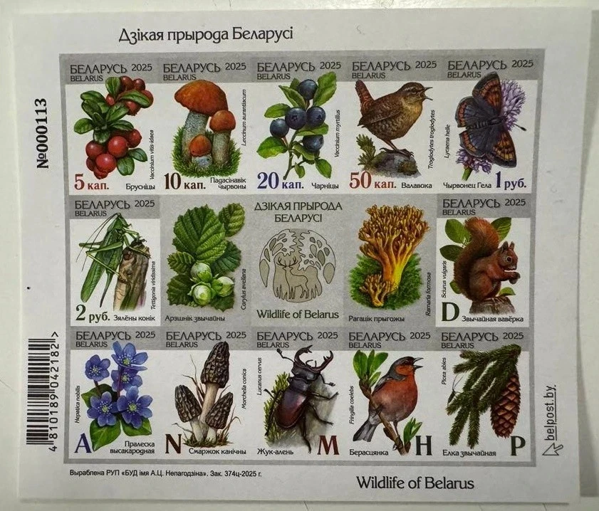 Bielorrusia 2025.Fauna.Flora.Mariposa.Aves.Setas.Flores.Frutas. Tipo SS I.MNH Foto 1 de 1