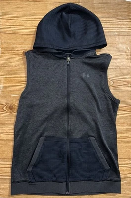 Under Armour ColdGear Black/Dark Grey Full Zip Up SS Vest W/ Hood Boys YXL - Image 1 of 4