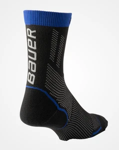Bauer Performance Tall Hockey Skate Socks - Black Crew Length Skating Socks - Picture 1 of 2