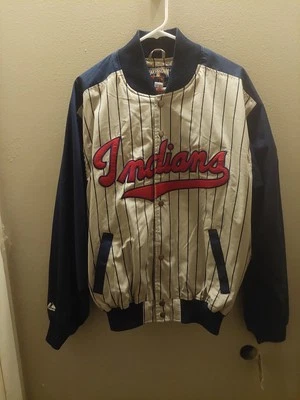 Vintage Cleveland Indians MLB Tan And Blue Pinstriped Coat Jacket Size Med M New - Image 1 of 4