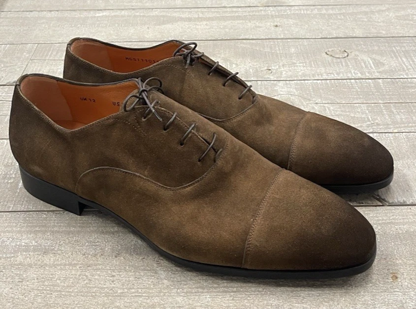 NUEVO Zapatos Oxford Santoni Gamuza Cuero en Marrón Talla: 13 Foto 1 de 4