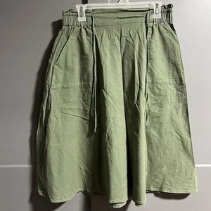 Markenlos Baumwolle Elastische Taille Midi A-Linie Rock Grün Cottagecore Taille 30" - Bild 1 von 3