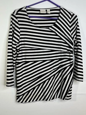 Chicos Striped V neck sz 0 small 4 3/4 sleeve Black White Striped - Imagem 1 de 4