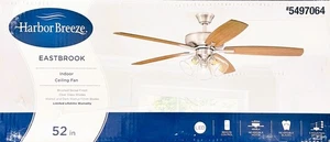 New Harbor Breeze Eastbrook 52" Brushed Nickel Ceiling Fan With Light and Remote - Picture 1 of 4