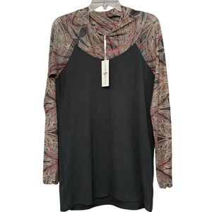 Laura Hlavac Tunic Top M Black Paisley Long Sleeve Cowl Neck Stretch NWT - Picture 1 of 7