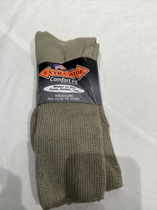 Extra Wide Comfort Fit Athletic Crew (Mid-Calf) Socks Medium Sizes Tan - Picture 1 of 5
