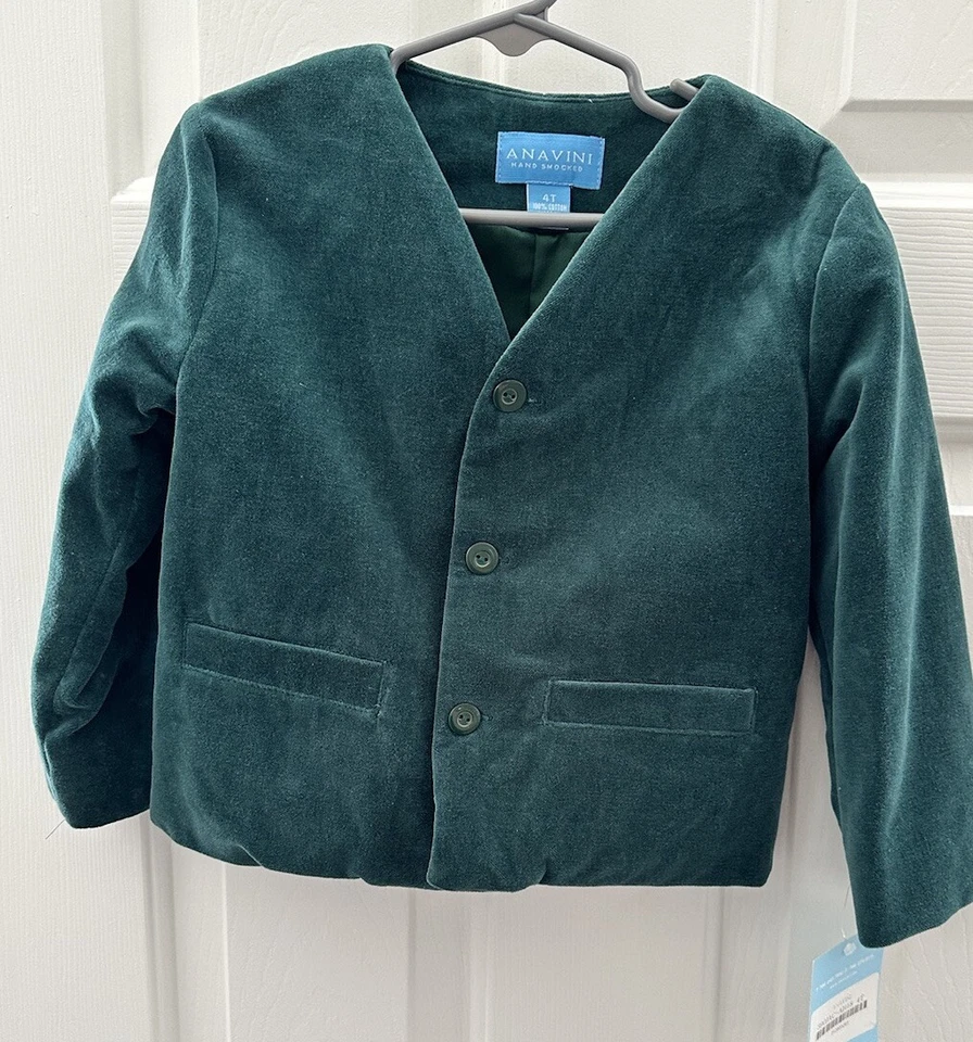 Chaqueta de terciopelo verde Anavini, talla 4T, nueva con etiquetas, vacaciones, niño pequeño Foto 1 de 1