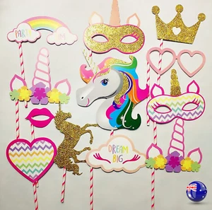 Girl Kids Unicorn pony rainbow Birthday Party Selfie Photo Booth Prop Game Signs - Picture 1 of 18