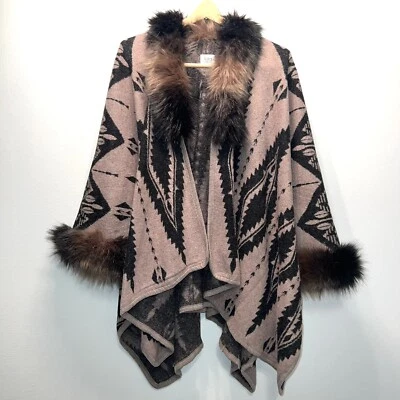 Lulla Collection by Bindya Southwest Boho Poncho Shawl Faux Fur Cape Aztec - Image 1 of 4