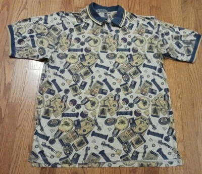 Vtg. Arnold Palmer Polo Shirt Mens Large Blue Gray Graphic Print Golf Golfer Foto 1 de 4