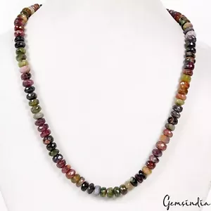 Collar hecho a mano con cuentas de piedras preciosas facetadas redondas de turmalina multicolor natural 18" - Imagen 1 de 10