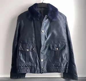 Vintage Mechanics Car Jacket Large Sherpa Quilt Lined 1970s 60s 70s Police Coat - Picture 1 of 8
