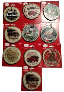 Holiday Time Faux Wood 4 in Christmas Ornaments 10 Pack Vintage Look Wood Ring - Picture 1 of 22