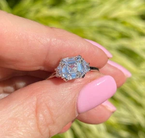 3 pierres IGI 2,10 CT bague diamant Asscher cultivée en laboratoire or 14 carats 2,50 TCW - Photo 1 sur 10