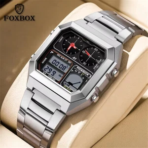 LIGE FOXBOX Hombres Relojes Rectángulo Digital Reloj Deportivo Acero Termo Reloj Pulsera - Imagen 1 de 25