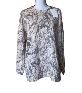 Felpa donna H by Halston rosa blush grigio marmo girocollo manica lunga XL - Foto 1 di 10