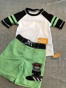 NWT Gymboree boy 2-piece green pug dog rash guard swim suit SET 18 24 - Picture 1 of 5
