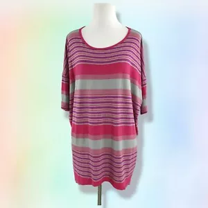 LuLaRoe Shirt S rosa grau lila gestreift Irma Strick Kurzarm - Bild 1 von 7