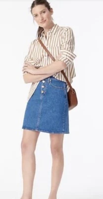 Saia jeans J Crew botão frontal azul cintura alta 25 AW324 primavera 21 - Imagem 1 de 4