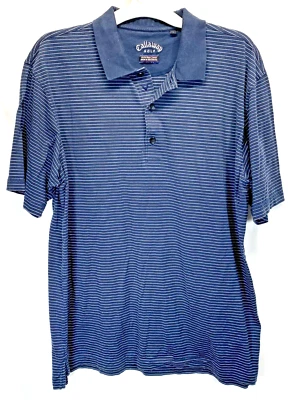 Camisa Polo Callaway Golf Manga Corta 100% Algodón Fino Azul Blanco Tira Grande Foto 1 de 4