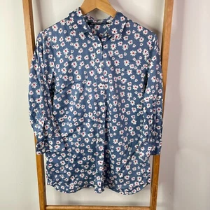 Sportscraft Shirt Top Womens 10 Blue White Floral Button Up Long Sleeve Cotton - Picture 1 of 11