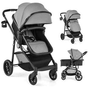 2 In 1 Foldable Baby Stroller Kids Travel Newborn Infant Buggy Pushchair Gray - Picture 1 of 7