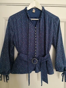 Vintage Top blau mehrfarbig gemustert - 70er Jahre - Gürtel - Größe M - Bild 1 von 8