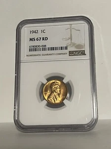 1942 (P) Lincoln Wheat Cent NGC MS67RD MS67 RED - Picture 1 of 2