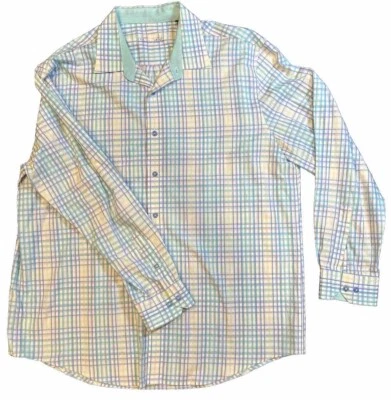 TASSO ELBA Mens Pastel Plaid Collared Button Down Long Sleeve Shirt XL EASTER - Image 1 of 4