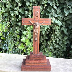 10.5" Era Deco Bronce Cristo Crucifijo Madera Paso Alter Pegado Rollo Latino EN RI - Imagen 1 de 4