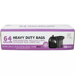 64 Gallon Garbage Bags: Black, 1.5 Mil, 50x60, 10 Bags/Case. - Picture 1 of 8