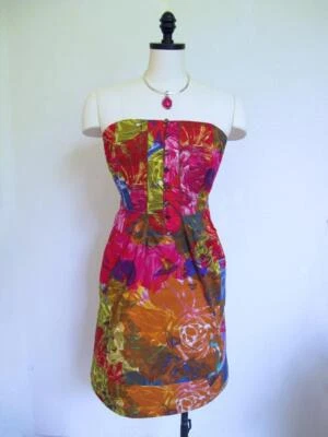 Anthropologie  Moulinette Soeurs Buttoned Watercolor Dress 10 Strapless $148 - Image 1 of 4