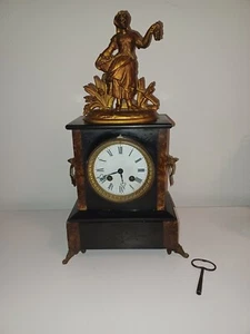 ANTIQUE FRENCH JAPY FRERES BELGIAN BLACK MARBLE BRONZE MANTLE CLOCK CA 1844 - Picture 1 of 22