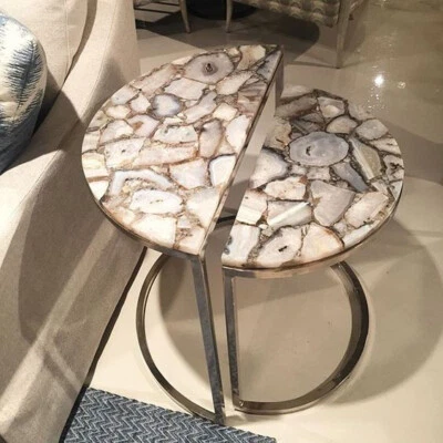 Agate Table Top, White Agate Table Top, Agate Side Table, Console Table Decor - Image 1 of 4