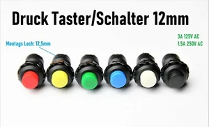 Drucktaster Druckschalter Taster Schalter Einbau PKW LKW DIY 12mm Klingeltaster  - Bild 1 von 9
