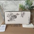 COACH Long Zip Wallet Gray Flowers New with Box F73663