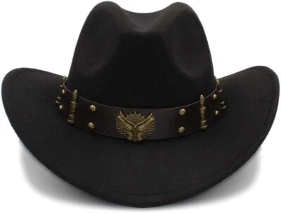 Black Western Cowboy Cowgirl Hat, Revolver Gun Bullet Strap, Men Women Wide Brim - Image 1 of 4