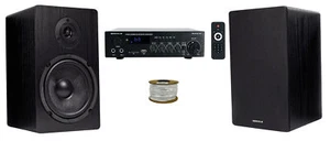 Rockville BLUAMP 90 Bluetooth Home Audio Receiver Amp+(2) 6.5" Black Speakers - Picture 1 of 12