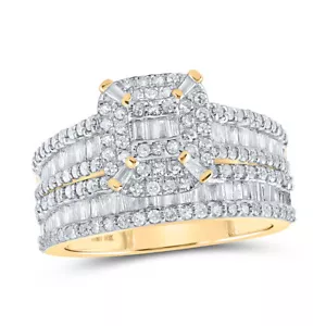 10kt Yellow Gold Baguette Diamond Square Bridal Wedding Ring Band Set 1-1/3 Cttw - Picture 1 of 1